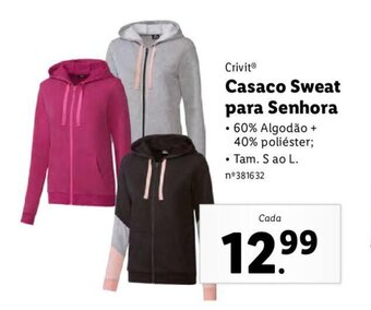 Lidl Crivit Casaco Sweat para Senhora promoção