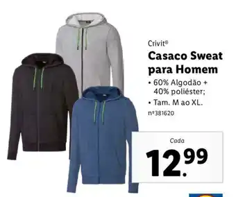 Lidl Crivit Casaco Sweat para Homem promoção