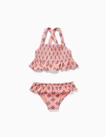Biquíni floral proteção uv 80 para menina, coral