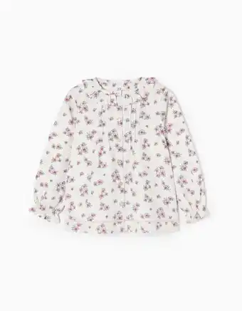 Camisa floral em algodão para menina, branco