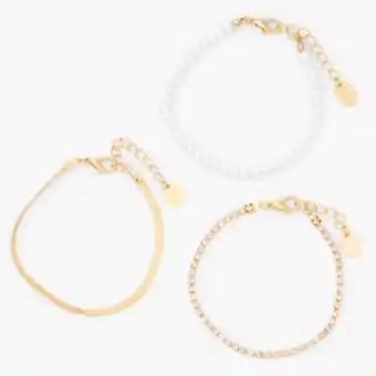 Claire's Gold rhinestone & pearl bracelets (3 pack) promoção