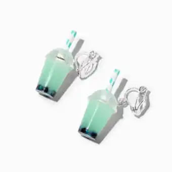 Claire's Silver 0.5 mint bubble tea clip on drop earrings promoção