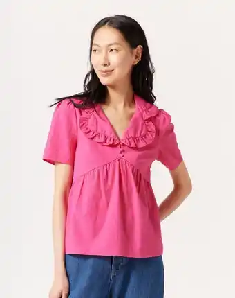Naf Naf Blusa cuello bobo color fucsia promoção