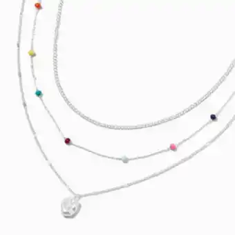 Claire's Silver pearl & rainbow dot multi-strand necklace promoção