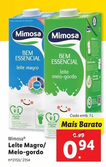 Lidl Leite semi desnatado mimosa promoção