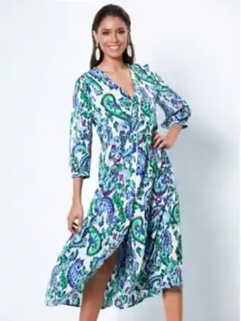 Vestido comprido manga três quartos estampado