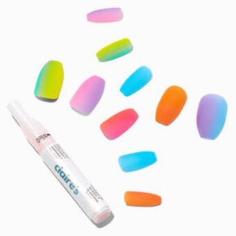 Claire's Rainbow ombre coffin vegan faux nail set - 24 pack promoção
