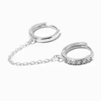 Sterling silver one 8mm cubic zirconia hoop connector earring