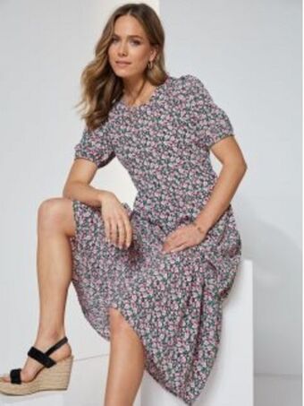 Venca Vestido comprido flores de manga curta promoção