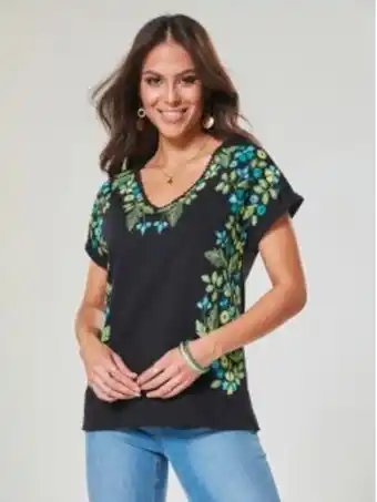 Blusa manga curta estampado floral à frente