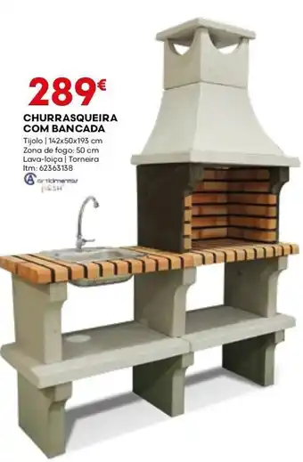 Bricomarché CHURRASQUEIRA COM BANCADA Tijolo | 142x50x193 cm Zona de fogo: 50 cm Lava-loiça | Torneira Itm: 62363138 promoção