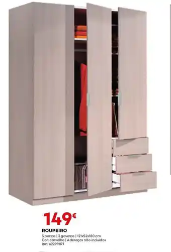 Bricomarché ROUPEIRO 3 portas | 3 gavetas | 121x52x180 cm promoção