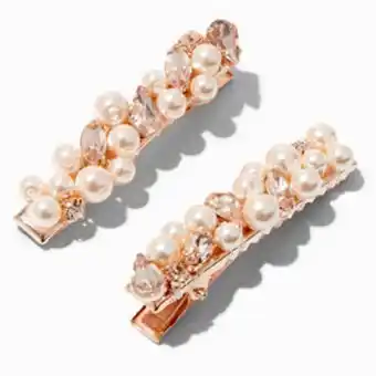Claire's Rose gold pearl cluster hair barrettes - 2 pack promoção