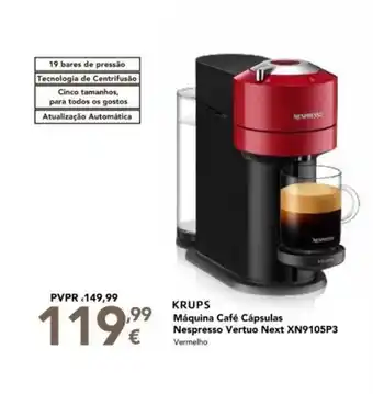 Radio Popular KRUPS Máquina Café Cápsulas Nespresso Vertuo Next XN9105P3 Vermelho promoção