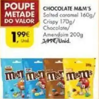 Pingo Doce CHOCOLATE M&M'S Salted caramel 160g/ Crispy 170g/ Chocolate/ promoção