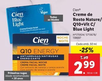 Lidl Creme facial cien promoção