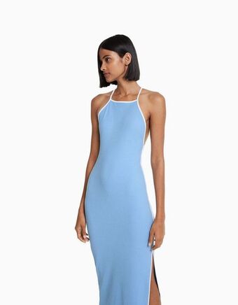 Bershka Vestido midi alças contraste promoção