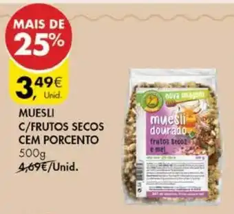 Pingo Doce Muesli C/Frutos Secos cem Porcento 500g promoção