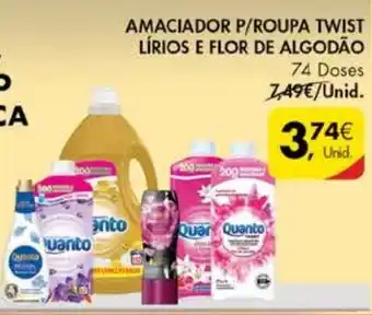 Pingo Doce Amaciador P/Roupa Twist Lírios e Flor de Algodão Quanto 74 Doses promoção