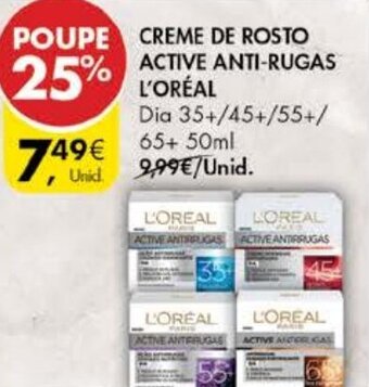 Pingo Doce Creme de Rosto Active Anti-Rugas L'Oréal 50ml promoção