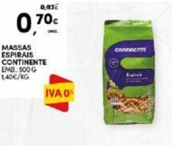Continente MASSAS ESPIRAIS CONTINENTE EMB: 500 G promoção