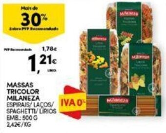 Continente MASSAS TRICOLOR MILANEZA EMB: 500 G promoção