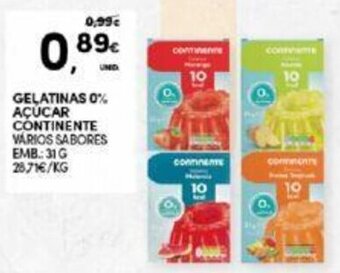 Continente GELATINAS 0% AÇÚCAR CONTINENTE VARIOS SABORES EMB: 31 G promoção