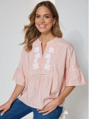 Venca Blusa bordada de manga 3/4 riscas tecidas promoção