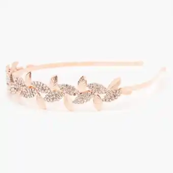 Rose gold sleek rhinestone pave leaf headband