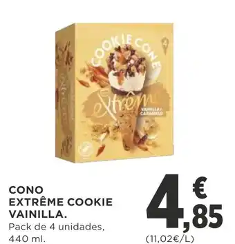 CONO EXTRÊME COOKIE VAINILLA. Pack de 4 unidades, 440 ml.