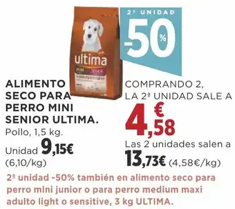 ALIMENTO SECO PARA PERRO MINI SENIOR ULTIMA. Pollo, 1.5kg