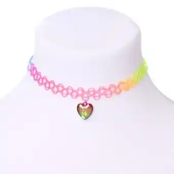 Claire's Rainbow mood heart tattoo choker necklace promoção