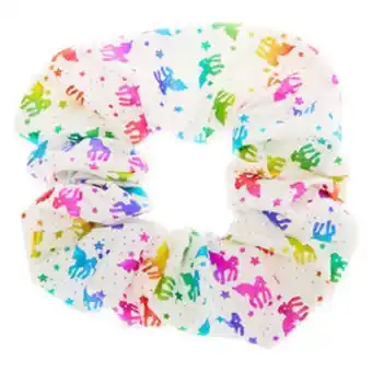 Claire's Medium rainbow unicorn stars hair scrunchie - white promoção