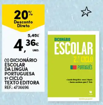 Continente Dicionário Escolar da Lingua Portuguesa 1° Ciclo Texto Editora promoção