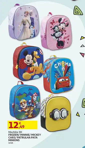 Auchan Mochila 3D Frozen/Minnie/Mickey/Cars/Patrulha Pata Minions promoção