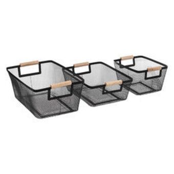 Hôma Conjunto de 3 cestos de arrumação em bambu e metal preto promoção