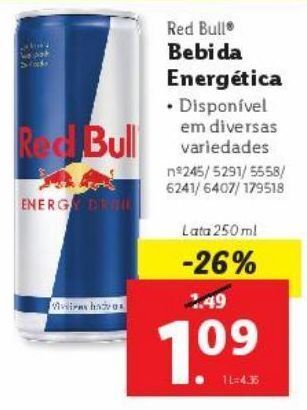 Lidl Bebida energética red bull promoção