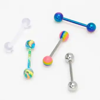 Claire's Silver 14g mixed rainbow tongue rings - 5 pack promoção
