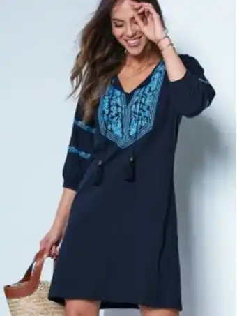 Venca Vestido decote cafetã com estampado posicional promoção