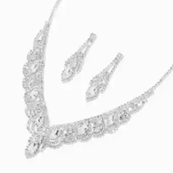 Claire's Silver crystal scalloped shirt neck jewelry set - 2 pack promoção