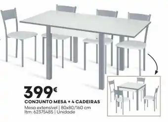 Bricomarché CONJUNTO MESA + 4 CADEIRAS Mesa extensível | 80x80/160 cm Itm: 62375485 | Unidade promoção