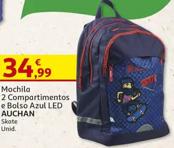 Auchan Mochila 2 Compartimentos e Bolso Azul LED AUCHAN Skate promoção