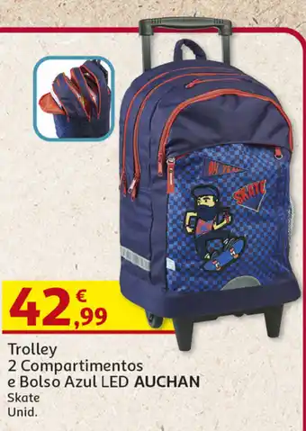 Trolley 2 Compartimentos e Bolso Azul LED AUCHAN Skate