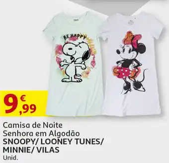 Auchan CAmisa de Moite Senhora em Algodão Snoopy/ Looney Tunes/ Minnie/ Vilas promoção