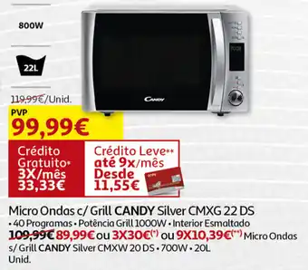 Auchan Micro Ondas c/ Grill CANDY Silver CMXG 22 DS promoção