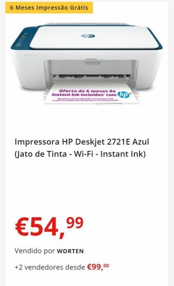 Worten Impressora HP Deskjet 2721E Azul (Jato de Tinta - Wi-Fi - Instant Ink) promoção