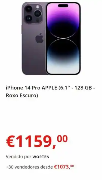 Worten iPhone 14 Pro APPLE (6.1" - 128 GB - Roxo Escuro) promoção