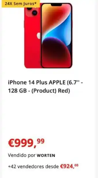 Worten iPhone 14 Plus APPLE (6.7" - 128 GB - (Product) Red) promoção