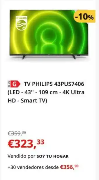 Worten TV PHILIPS 43PUS7406 (LED - 43" - 109 cm - 4K Ultra HD-Smart TV) promoção