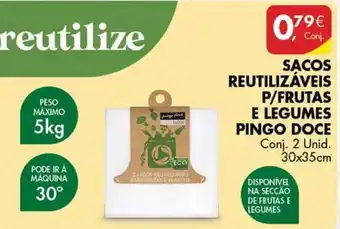 Pingo Doce SACOS REUTILIZÁVEIS P/FRUTAS E LEGUMES PINGO DOCE Conj. 2 Unid. promoção